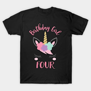 Kids 4Th Birthday Girl Unicorn Fourth Birthday T-Shirt